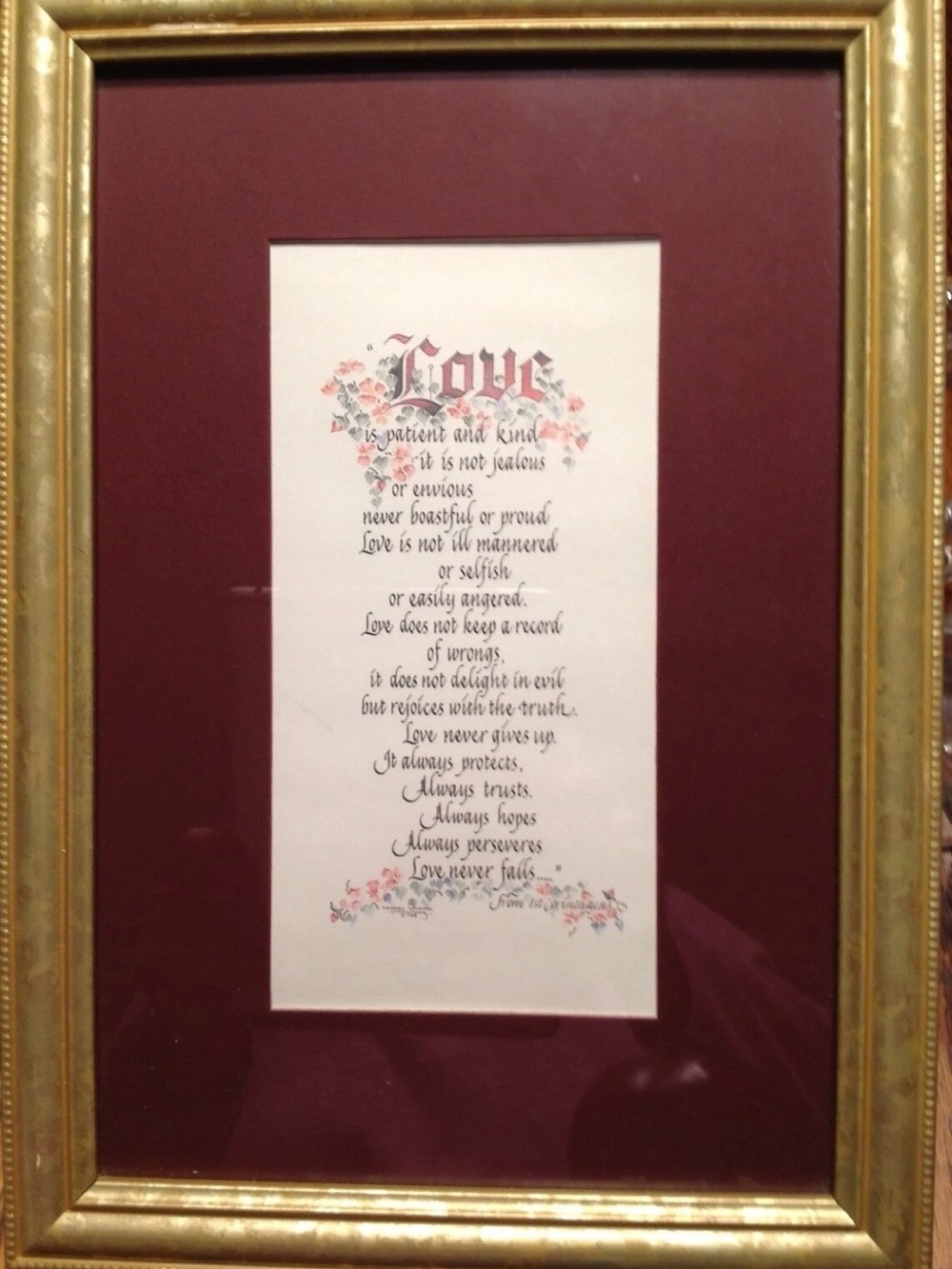 Wall Plaque Corinthinians Love Wood Frame 13" x 9.5" Bible Verse